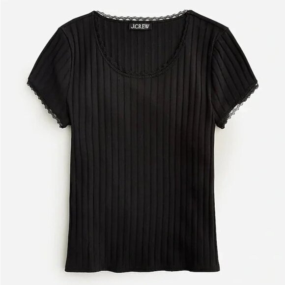 J. Crew Women's Pointelle Short Sleeve Tee Black Cropped Size XS NWT - Picture 1 of 7